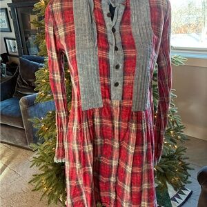 Free People Red and Gray Plaid women’s top